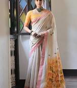 White & red color muga cotton warli weaving pallu-border saree