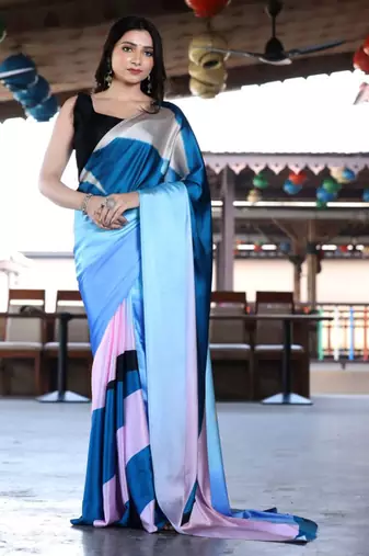 Multicolor original japan devsena satin saree japan satin digital print blouse