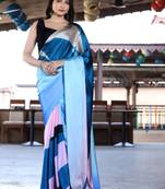 Multicolor original japan devsena satin saree japan satin digital print blouse