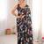 black silk blend digital printed saree with swarovski diamond work & blouse piece