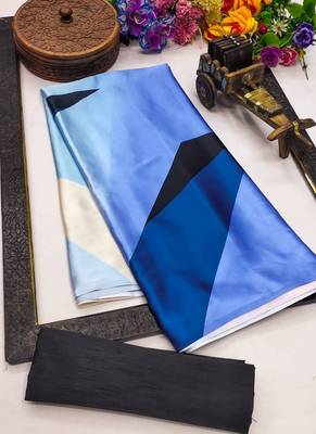Multicolor original japan satin saree with digital print blouse 3