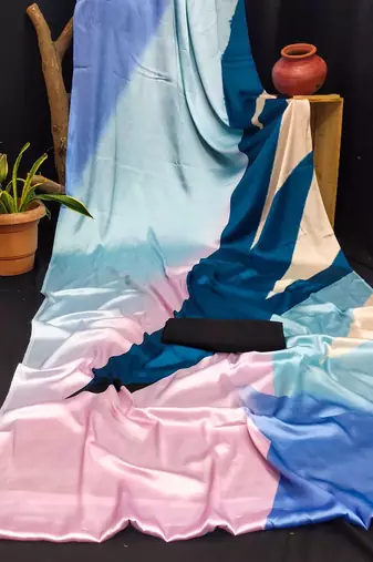 Multicolor original japan satin saree with digital print blouse