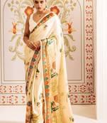 Cream original japan devsena satin saree japan satin digital print blouse