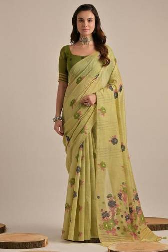 Mehendi color muga cotton flower concept weaving saree