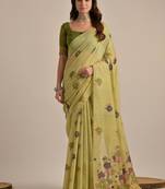 Mehendi color muga cotton flower concept weaving saree
