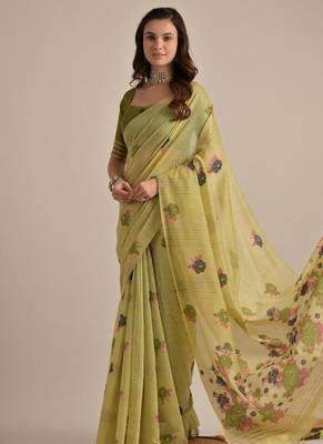 Mehendi color muga cotton flower concept weaving saree 2