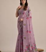 Purple color muga cotton flower concept weaving saree
