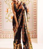 Black original japan devsena satin saree japan satin digital print blouse