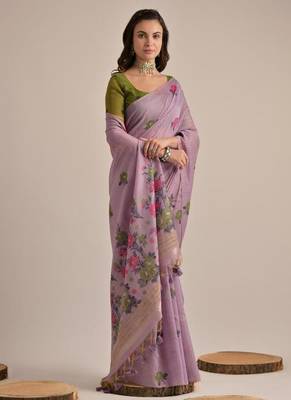 Purple color muga cotton flower concept weaving saree 2