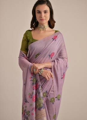 Purple color muga cotton flower concept weaving saree 3