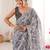 black silk blend digital printed saree with swarovski diamond work & blouse piece
