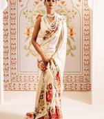 Cream original japan devsena satin saree japan satin digital print blouse