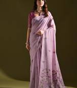 Levender color muga cotton flower weaving concept saree