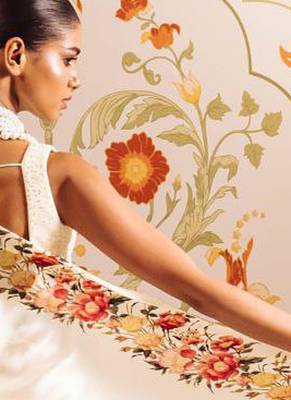 Cream original japan satin saree with digital print blouse 2