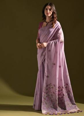 Levender color muga cotton flower weaving concept saree 2