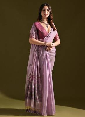 Levender color muga cotton flower weaving concept saree 3