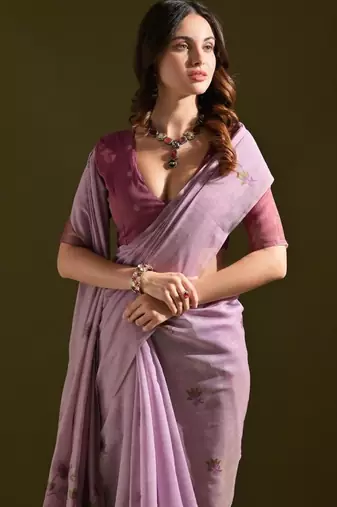 Levender color muga cotton flower weaving concept saree