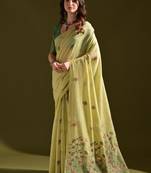 Pista color muga cotton flower weaving concept saree