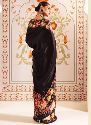 Black original japan satin saree with digital print blouse 3