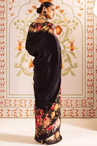 Black original japan satin saree with digital print blouse