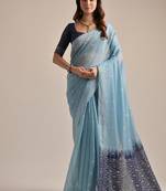Firozi color muga cotton resham weaving concept saree