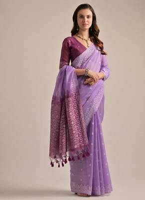Levender color muga cotton resham weaving concept saree 2