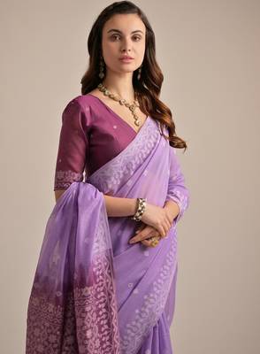 Levender color muga cotton resham weaving concept saree 3