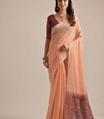 Peach color muga cotton resham weaving concept saree