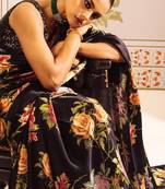 Black original japan devsena satin saree japan satin digital print blouse
