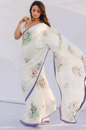 White original japan devsena satin saree japan satin digital print blouse
