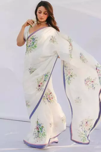 White original japan devsena satin saree japan satin digital print blouse