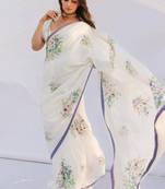 White original japan devsena satin saree japan satin digital print blouse