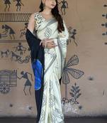 White original japan devsena satin saree japan satin digital print blouse