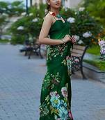 Green original japan devsena satin saree japan satin digital print blouse