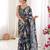 teal silk blend digital printed saree with swarovski diamond work & blouse piece