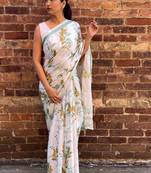 White original japan devsena satin saree japan satin digital print blouse