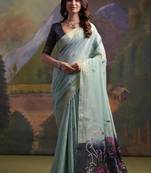 Firozi color muga cotton colorfull resham weaving saree