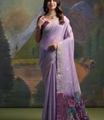 Levender color muga cotton colorfull resham weaving saree
