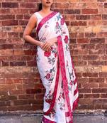 White original japan devsena satin saree japan satin digital print blouse