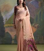 Peach color muga cotton colorfull resham weaving saree