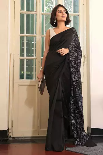 Black original japan devsena satin saree japan satin digital print blouse