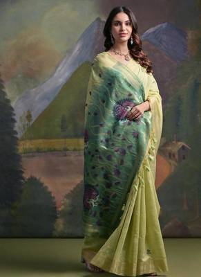 Pista color muga cotton colorfull resham weaving saree 2