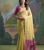 Yellow color muga cotton colorfull resham weaving saree
