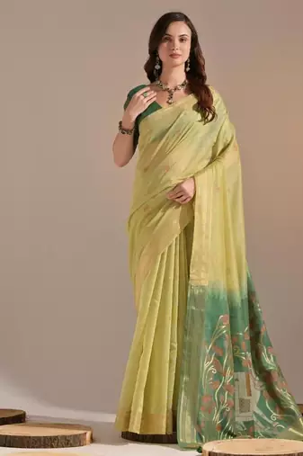 Lemon color muga cotton colorfull resham weaving saree