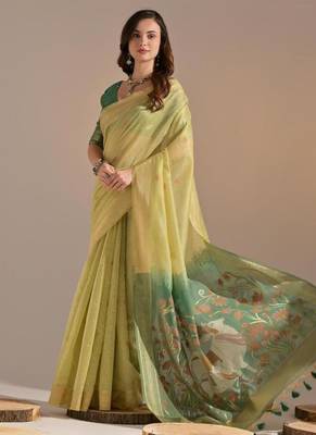 Lemon muga cotton full resham weaving saree 2
