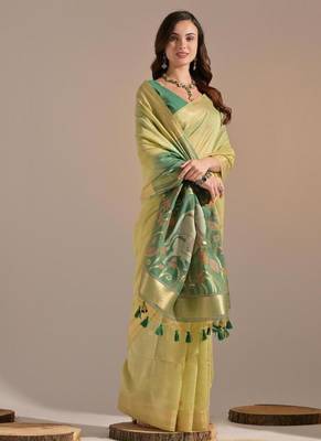 Lemon muga cotton full resham weaving saree 3