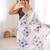 white silk blend digital printed saree with swarovski diamond work & blouse piece