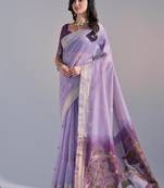 Levender color muga cotton colorfull resham weaving saree