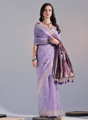 Levender color muga cotton colorfull resham weaving saree 2