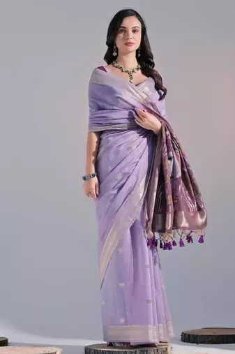 Levender color muga cotton colorfull resham weaving saree